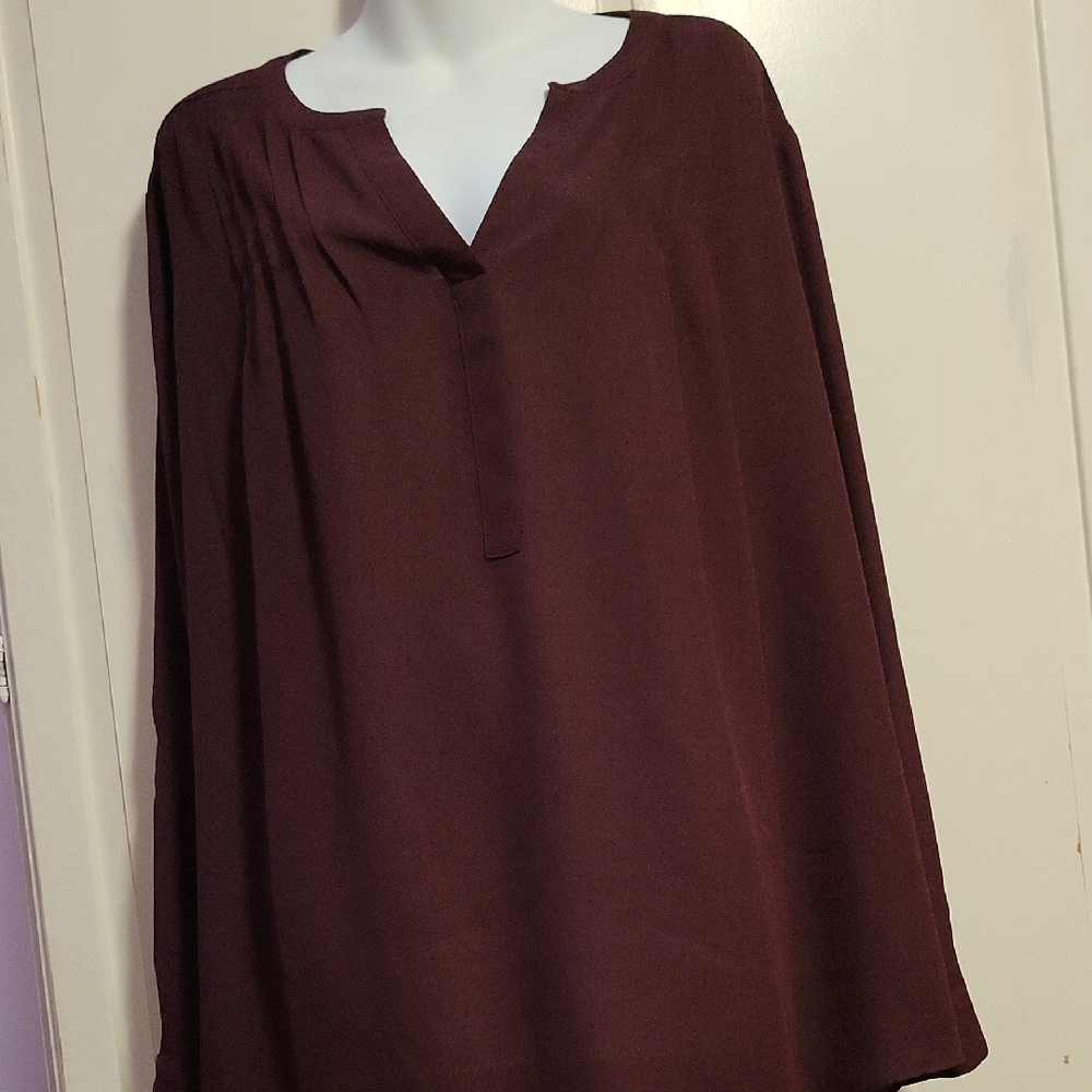 Simply Vera Vera Wang Burgundy Split V-Neck Long Sleeve Blouse
